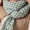 Anna-Kaci Women's Houndstooth Scarf with Soft Cozy Fabric Classic Black and White Check and Fringe Trim - 4 of 4