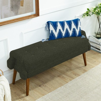 Modern Upholstered Entryway Bench with Geometric Armrests Bedroom Bench with Rubber Wood Legs for Living Room or End of Bed-LAOTIES