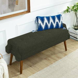 Modern Upholstered Entryway Bench with Geometric Armrests Bedroom Bench with Rubber Wood Legs for Living Room or End of Bed-LAOTIES - 1 of 4