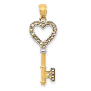 Black Bow Jewelry 14k Yellow Gold and White Rhodium Heart Key Pendant, 10mm - 1 of 4