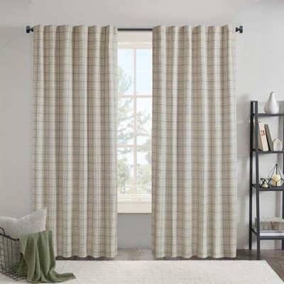 PAGED Plaid Rod Pocket and Back Tab Curtain Panel,Light Filtering Window Curtain Panel with Fleece Lining,Curtains for Living Room