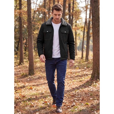 Мужские куртки INSPIRE CHIC Men's Casual Zipper Pockets Vintage Fleece Lined Faux Suede Trucker Jacket Large Black — фото 5