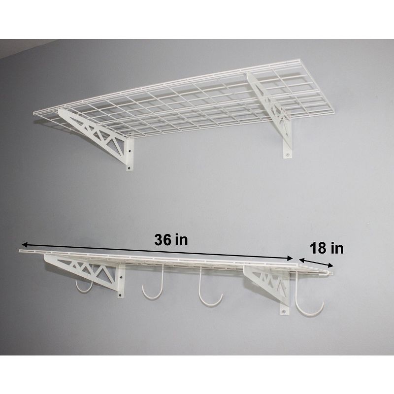 SafeRacks 18 x 36 Inch Garage Wall Shelf Two-Pack with Bike Tire Hooks, White, 5 of 7