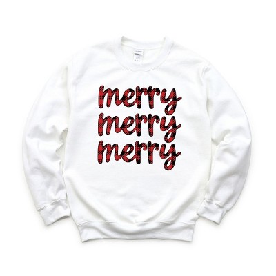 Simply Sage Market Women's Graphic Sweatshirt Buffalo Plaid Merry Stacked