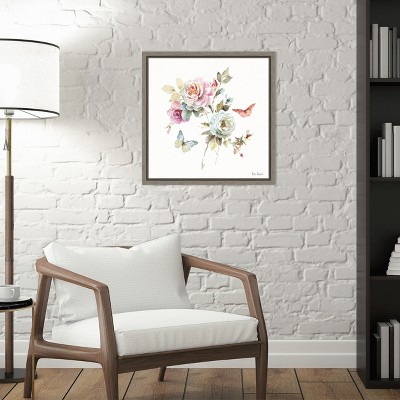 Lisa Audit Floral Butterfly Canvas Print in Gray Frame 16x16