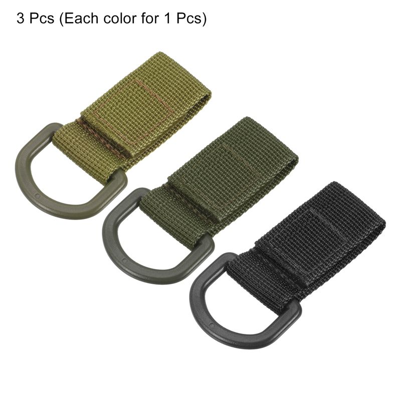 Unique Bargains Belt Keeper Key Clip Set Nylon Webbing D Shape Buckle Keychain Black Green Khaki 3Pcs, 3 of 7