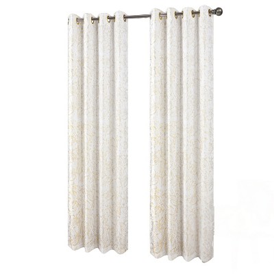RT Designers Collection Brighton Foil Jacquard Polyester Window Curtain Grommet Panel 52" x 84" White/Gold