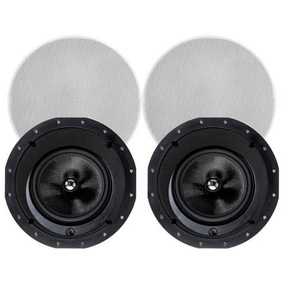 Monoprice 2-Way Carbon Fiber In-Ceiling Speakers - 8 Inch With 15 Degree Angled Drivers (Pair) - Alpha Series