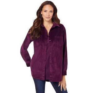 Roaman's Women's Plus Size Corduroy Big Shirt - 1 of 4