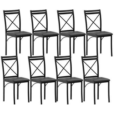 VECELO Metal Dining Chairs Set of 4/8, Steel Legs and PU Leather Cushion Seats for Kitchen Living Room, Black/Brown/Gray/White