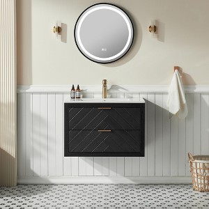 GDFStudio Leni Modern 30'' Wall Mounted Bathroom Vanity with Ceramic Sink and 2 Drawers - 1 of 4