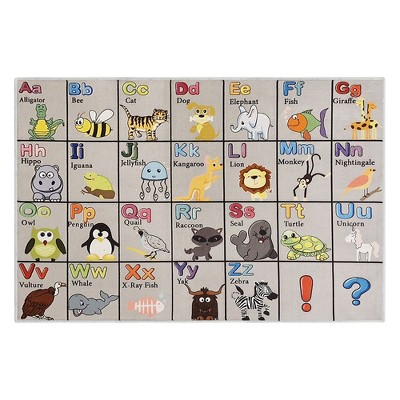 Padded Velvet Fleece Polyester Rug - Low Pile, Non-Slip, Easy-Clean, Ideal for Kids' Rooms - Antistatic, Durable - 39.5 x 59 Inches - Alphabet