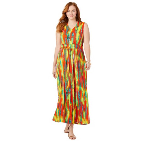 Jessica London Women’s Plus Size V-neck Tank Maxi, 28 W - Multi Tie Dye ...