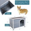 DOMETOUR Medium Wooden Outdoor Dog House, Waterproof Roof, Elevated Floor, Adjustable Plastic Feet, Grey - 3 of 4