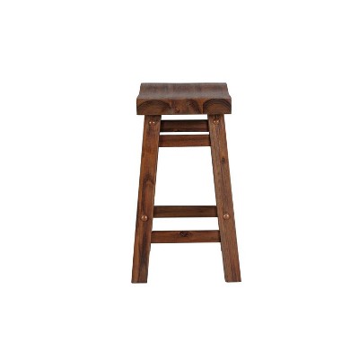 Set of 2 Rustic Chestnut Wire-Brushed Saddle Stools, 18" Height