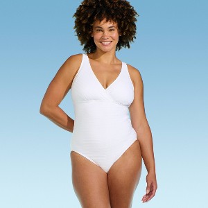 Lands' End Women's Ribbed V-Neck One Piece Swimsuit - 1 of 3