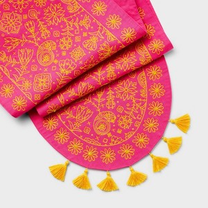 Diwali 72"x14" Table Runner with Tassels Pink/Yellow - 1 of 3