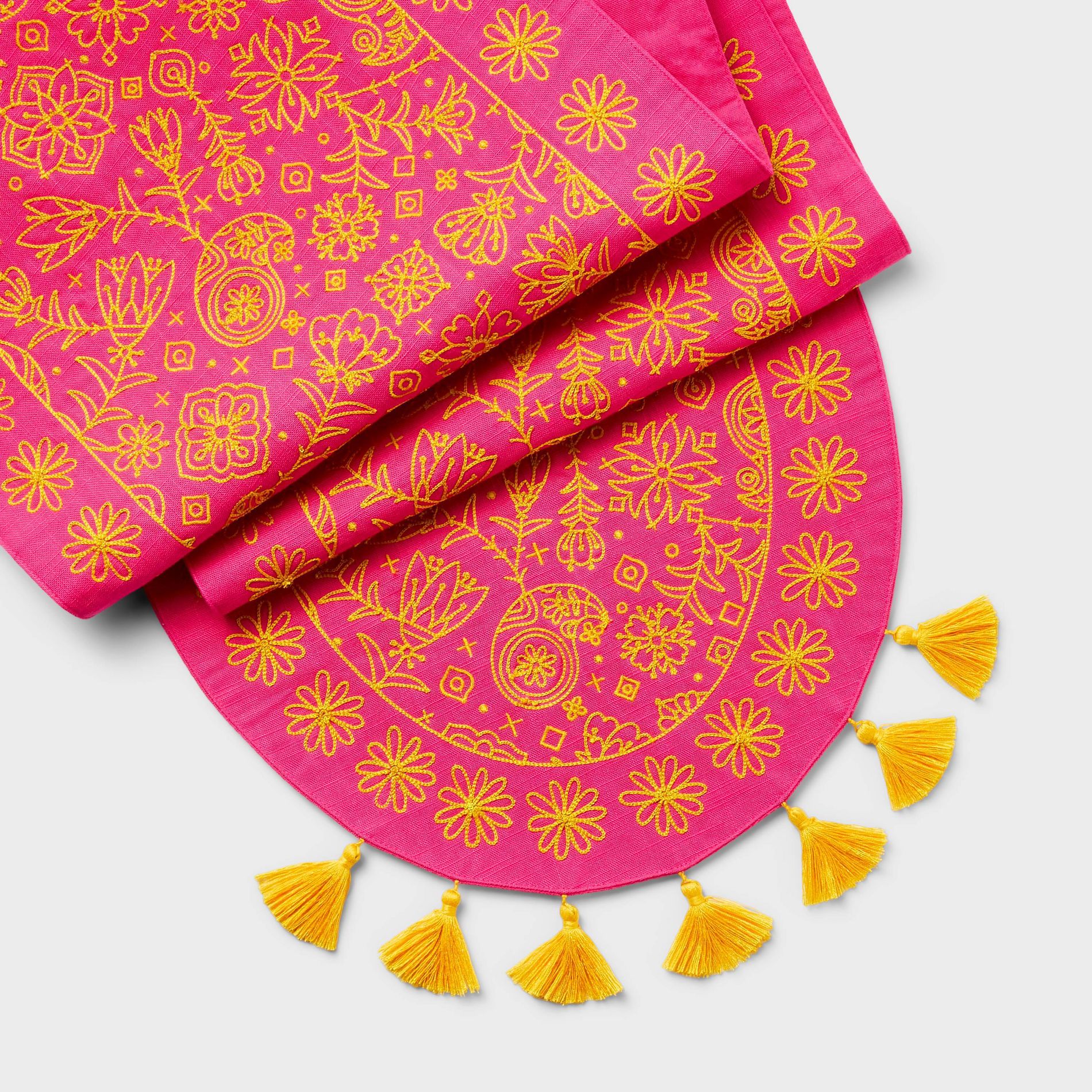 Diwali 72"x14" Table Runner with Tassels Pink/Yellow