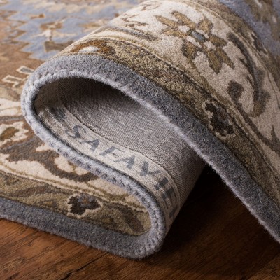 Handmade Light Blue and Beige Wool Tufted Round Rug