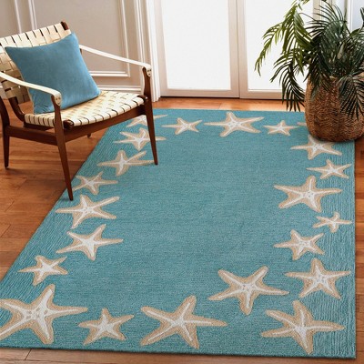 Aqua and Beige Synthetic Hand-Tufted 5' x 7' Area Rug