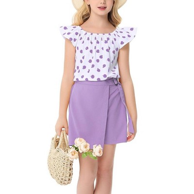 Kids Girls Outfits Ruffle Sleeveless Print Tops and Soild Skirt Shorts 2-Piece Toddler Summer Clothing Set Yellow 5-6 Years