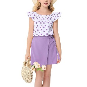 Kids Girls Outfits Ruffle Sleeveless Print Tops and Soild Skirt Shorts 2-Piece Toddler Summer Clothing Set Yellow 5-6 Years - 1 of 4