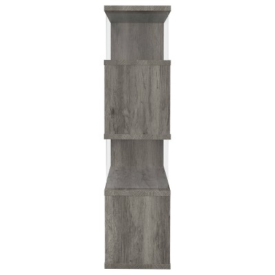Zigzag Contemporary 63" Gray Wood Bookcase with Glass Panels