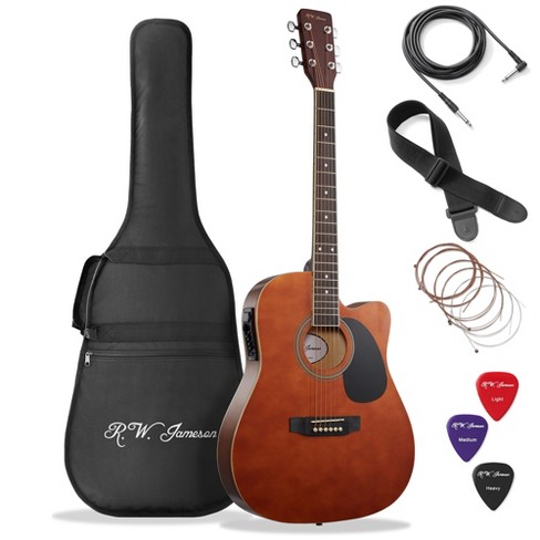 Ashthorpe Full Size Cutaway Thin Line Acoustic-Electric Guitar Package,  Premium Tonewoods, Black 