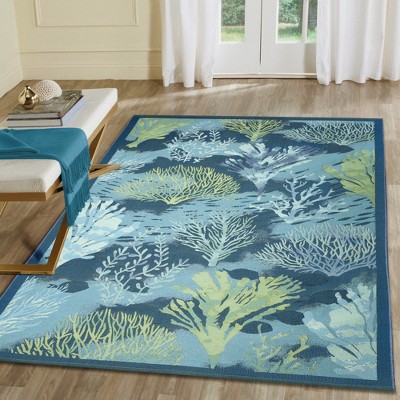 Blue Flat Woven Synthetic Rectangular Indoor/Outdoor Rug