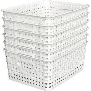 Aoibox Woven Plastic Storage Baskets Organizer 6 Pack White Weave Bins for Home Kitchen Bathroom 10.1x7.55x4.1 inch - 1 of 4