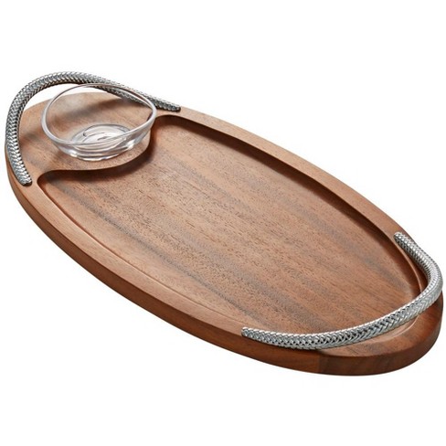 Nambe Braid Acacia Wood Serving Board With Glass Dipping Dish, 18