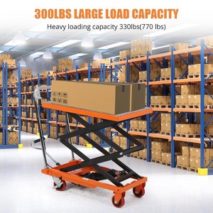 Hydraulic Lift Table, Lift Cart - 330LBS Capacity 50'' Height, Manual Double Scissor Cart with 4 Wheels & Non-Slip Pad (Orange) - 1 of 4