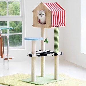 ZEZE Farm Cottage Cat Tree with Solid Wood Condo, 47.2 in, 6 Sisal