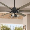72" Casa Vieja Industrial Indoor Ceiling Fan with LED 3-Light Remote Control Matte Black Oak Wood Cage Living Room Kitchen House - 2 of 4