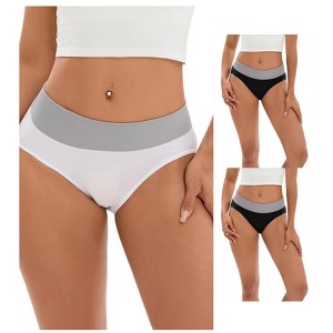 INSPIRE CHIC 3 Packs Women's Color-Block Panties No Trace Underwear Mid-Waisted Full Coverage Briefs - 1 of 4