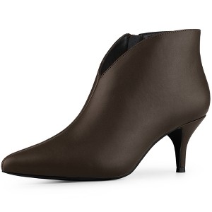 Allegra K Women's V-Shape Cutout Pointy Toe Stiletto Heels Ankle Booties - 1 of 4