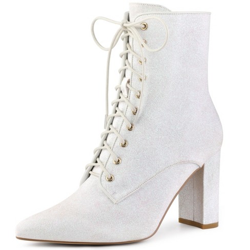 White block store heel boots