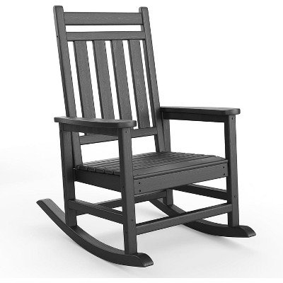 homfan Outdoor Adirondack Rocking Chair, All Weather HDPE Fire Pit Chair with Wide Back, Outdoor Lounger Rocking Fire Pit Chair