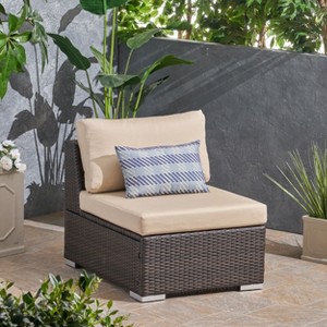GDFStudio Candice Outdoor Rattan and Iron Modular Armless Chair with Water-Resistant Cushion - 1 of 4