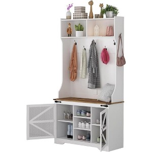 WhizMax Hall Tree with Bench and Shoe Storage, 4-in-1 Farmhouse Entryway Coat Rack, Hallway Shoe Bench with Storage, White - 1 of 4