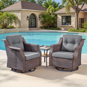 Buenhomino 3-Piece Outdoor Wicker Swivel Rocker Chair Set with Side Table, All-Weather PE Rattan Glider Chairs with Cushions for Patio or Deck - 1 of 4