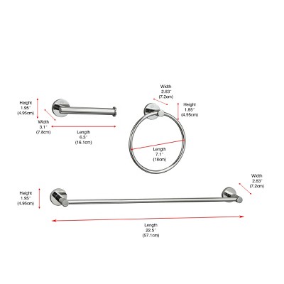 Chrome 3-Piece Stainless Steel Bathroom Hardware Set