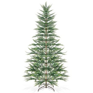 Tangkula 6.5/7.5 FT Artificial Cypress Christmas Tree Pre-lit Hinged Xmas Tree with 430/540 Warm White LED Lights 470/612 Highly Simulated Branch Tips - 1 of 4