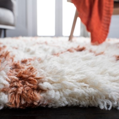 Ivory and Terracotta Hand-Knotted Wool Area Rug 6' x 9'