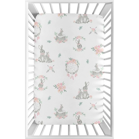 Sweet Jojo Designs Girl Baby Fitted Mini Crib Sheet Bunny Floral Pink ...