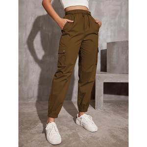 Coolmee Women's Lightweight Cargo Pants Casual Travel Sweatpants Joggers Elastic Waist Button Pockets - 1 of 4