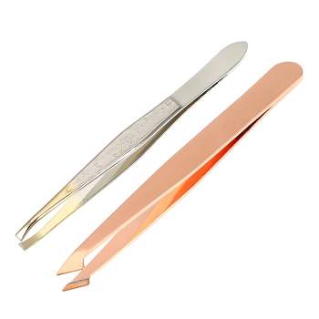 Unique Bargains Stainless Steel Eyebrow Tweezers Rose Gold Tone 2 Pcs