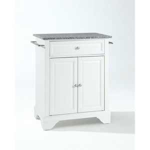 HomeStock  Lafayette Granite Top Small Portable Rolling Kitchen Island Storage Cart, Microwave Stand, White - 1 of 4