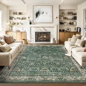 Washable Antique Distressed Area Rugs for Living Room, Modern Non Slip Vintage Print Accent Carpet Floor Mat for Bedroom Dining Office Farmhouse - 1 of 4