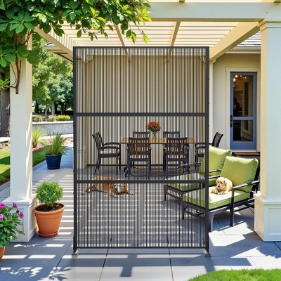 Wooakway 72"H Black Woven Metal Room Divider Privacy Screen with Trellis for Garden Patio